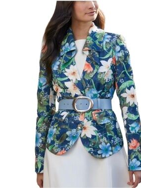 Carlisle Blue Floral Jacquard Blazer with Draped Lapel - NWT